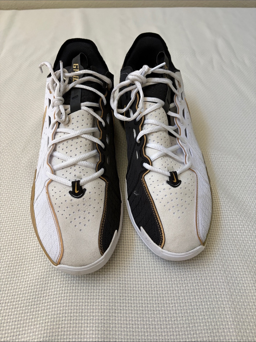 Nike Men's Athletic Shoes White Black Gold Accent